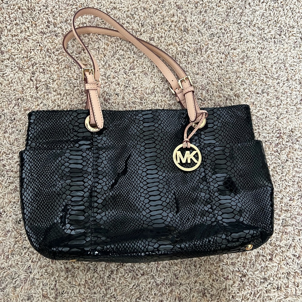 Michael Kors black snake print leather tote